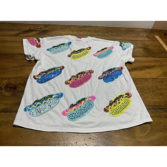 QUEEN OF SPARKLES White Hot Dog Print Blouse - Picture 9 of 11